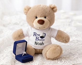 Personalized Ring Bearer Teddy Bear - 10 Inch Tan Nuzzles Bear