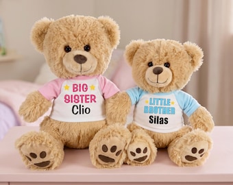 Big Sister / Little Brother Personalized Teddy Bears - Set of 2 (17" and 14" Honey Bears)