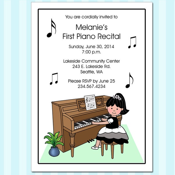 Piano or Music Recital Party Invitations - Girl (Pack of 10)