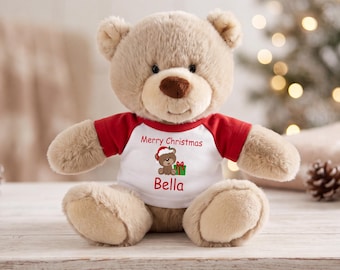 Personalized Christmas Teddy Bear - 10 Inch Tan Nuzzles Bear