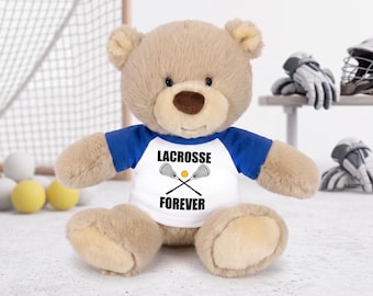Personalized Lacrosse Teddy Bear - 10 Inch Tan Nuzzles Bear