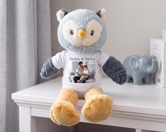 Personalized Stuffed Owl with your Photo and/or Text - 12 inch Ebba Plush Ollie Owl
