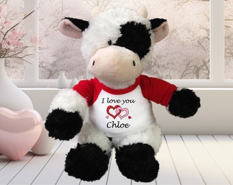 Personalized Valentine Cow - 12 inch Cow with Love Heart Design