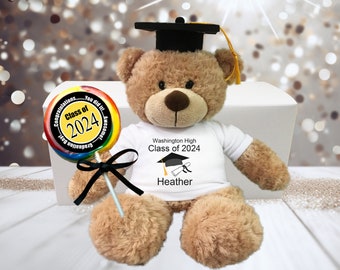 Personalized Graduation Teddy Bear Gift Set - 14" Bonny Bear - Class of 2024 (or any year)