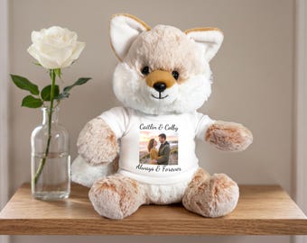 Personalized Stuffed Fox with your Photo and/or Text - 11 inch Plush Fancy Fox