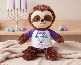 Personalized Hanukkah Sloth - 12 Inch Plush Tubbie Wubbie Sloth - Happy Hanukkah or My First Hanukkah Design
