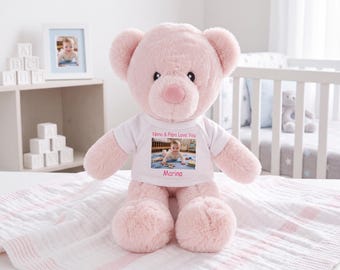 Personalized Pink Teddy Bear with your Photo and/or Text - 11 Inch Pink Kori Bear
