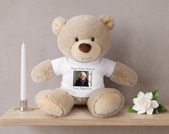 Personalized Photo Memorial Teddy Bear - 10" Tan Nuzzles Bear