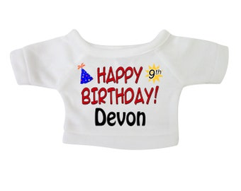 Personalized Happy Birthday Teddy Bear T-Shirt for 12-14" Stuffed Animals