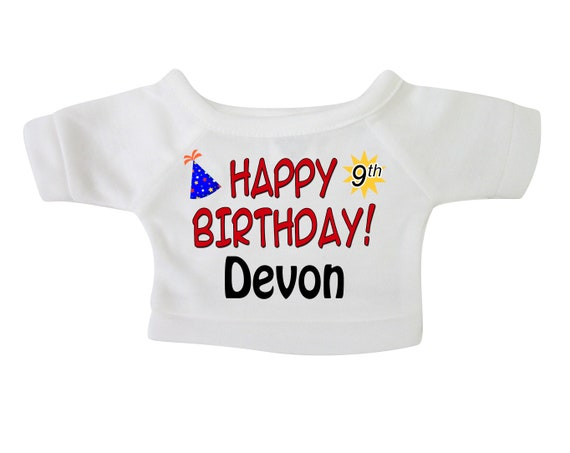 Personalized Happy Birthday Teddy Bear T-Shirt for 12-14" Stuffed Animals