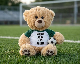Personalized Soccer Teddy Bear - 14 inch Honey Vera Bear