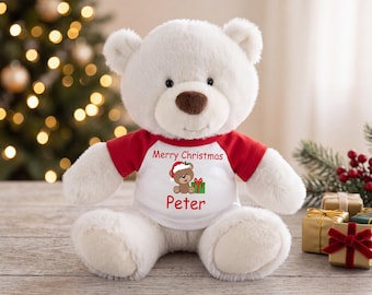 Personalized Christmas Teddy Bear - 10 Inch White Nuzzles Bear
