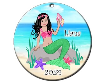 Mermaid Christmas Ornament - Personalized - Choose skin/hair color