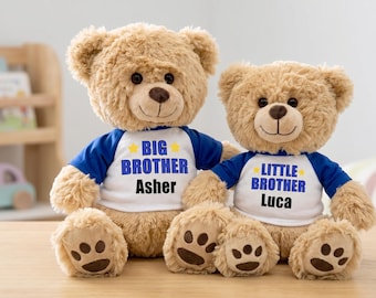 Big Brother / Little Brother Personalized Teddy Bears - Set of 2 (17" and 14" Honey Bears)