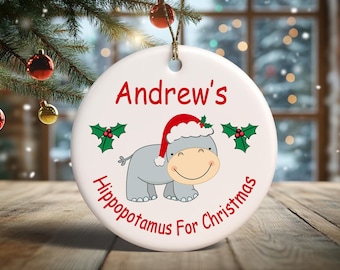Personalized Hippopotamus for Christmas Ornament
