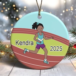 Running / Track Girl Personalized Christmas Ornament - your choice of skin & hair color