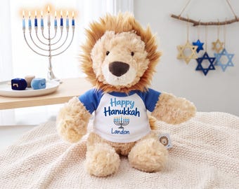 Personalized Hanukkah Lion - 12 Inch Plush Lion - Happy Hanukkah or My First Hanukkah Design
