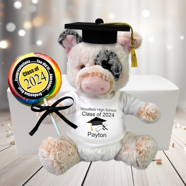 Personalized Graduation Pig Gift Set - 11" Plush Percy Pig - Class of 2024 (or any year)