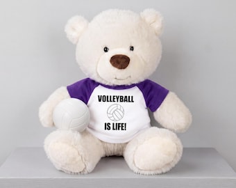 Personalized Volleyball Teddy Bear - 10 inch White Nuzzles Bear