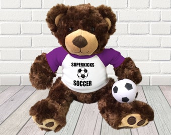 Personalized Soccer Teddy Bear - 13 inch Brown Vera Bear