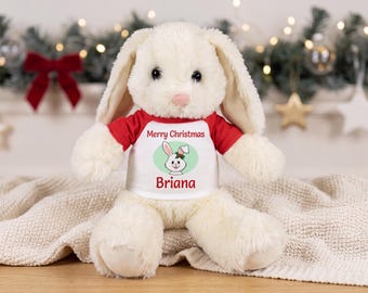 Personalized Christmas Bunny - 13 inch Plush White Rabbit
