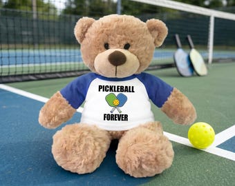 Pickleball Teddy Bear - 13 inch Bonny Bear - Paddle Design -  Personalized w/custom text on front & name on back