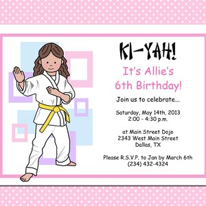 Martial Arts or Karate Kid Girl Birthday Party Invitations (Pack of 10) - Design 2