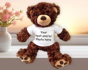 Personalized Teddy Bear with your Photo and/or Text - 13 inch Brown Vera Bear