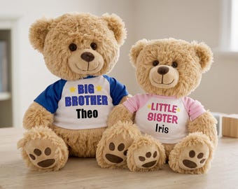 Big Brother / Little Sister Personalized Teddy Bears - Set of 2 (17" and 14" Honey Bears)