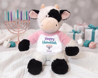 Personalized Hanukkah Cow - 12 Inch Plush Tubbie Wubbie Cow - Happy Hanukkah or My First Hanukkah Design