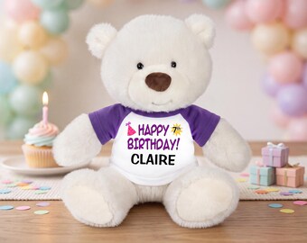 Personalized Happy Birthday Teddy Bear - 10 Inch White Nuzzles Bear