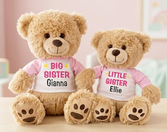 Big Sister / Little Sister Personalized Teddy Bears - Set of 2 (17" and 14" Honey Bears)