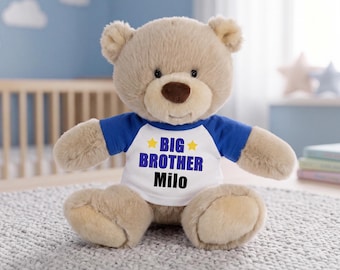 Personalized Big Brother Teddy Bear - 10 inch Tan Nuzzles Bear - 3 Shirt Colors Available