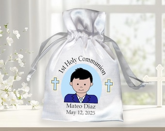 First Communion Boy Personalized Favor Bag (Pack of 10) - Choose skin/hair color