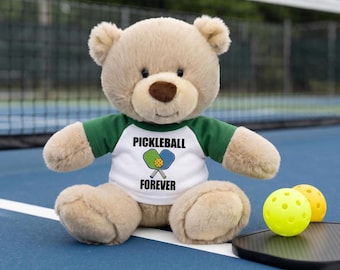 Pickleball Teddy Bear - 10 inch Tan Nuzzles Bear - Paddle Design -  Personalized w/custom text on front & name on back