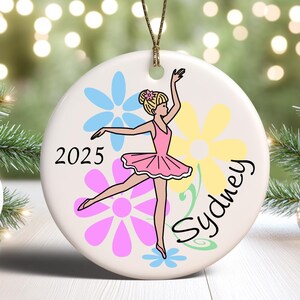 Ballerina Christmas Ornament - Personalized Dainty Floral Ballerina Design