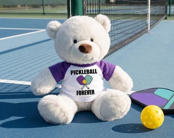Pickleball Teddy Bear - 10 inch Creamy White Nuzzles Bear - Paddle Design -  Personalized w/custom text on front & name on back