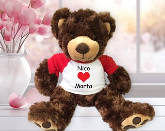 Personalized Valentine Love Heart Teddy Bear - 13 inch Brown Vera Bear