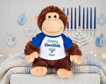 Personalized Hanukkah Monkey - 12 Inch Plush Tubbie Wubbie Chimp - Happy Hanukkah or My First Hanukkah Design