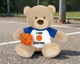 Personalized Basketball Teddy Bear - 10 inch Tan Nuzzles Bear