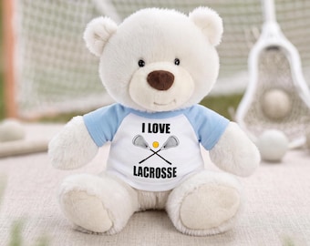 Personalized Lacrosse Teddy Bear - 10 Inch White Nuzzles Bear