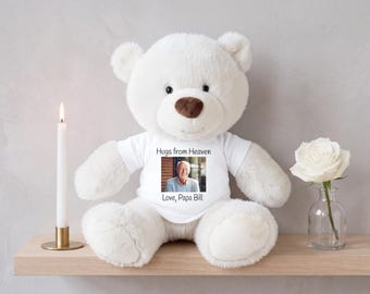 Personalized Photo Memorial Teddy Bear - 10" White Nuzzles Bear