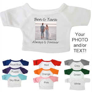 Personalized Teddy Bear T-Shirt with your text, photo, or logo - fits 12-14&quot; teddy bears & stuffed animals.