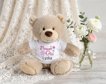 Personalized Flower Girl Teddy Bear - 10 inch Tan Nuzzles Bear