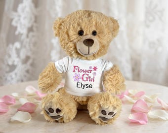 Personalized Flower Girl Teddy Bear - 14 Inch Honey Bear