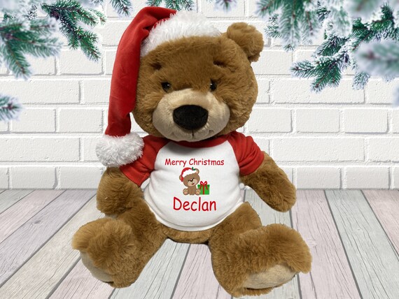 Personalized Christmas Teddy Bear With Santa Hat 14 Inch Ginger Bear With Choice of Designs Phrases Etsy UK