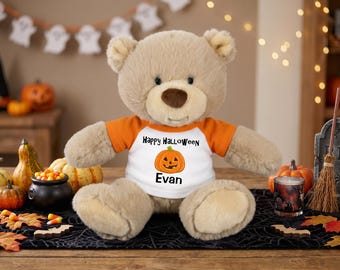 Personalized Halloween Teddy Bear - 10 Inch Tan Nuzzles Bear