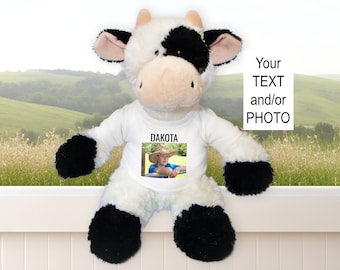 Personalized Stuffed Cow with your Photo and/or Text - 12 inch Plush Tubbie Wubbie Cow