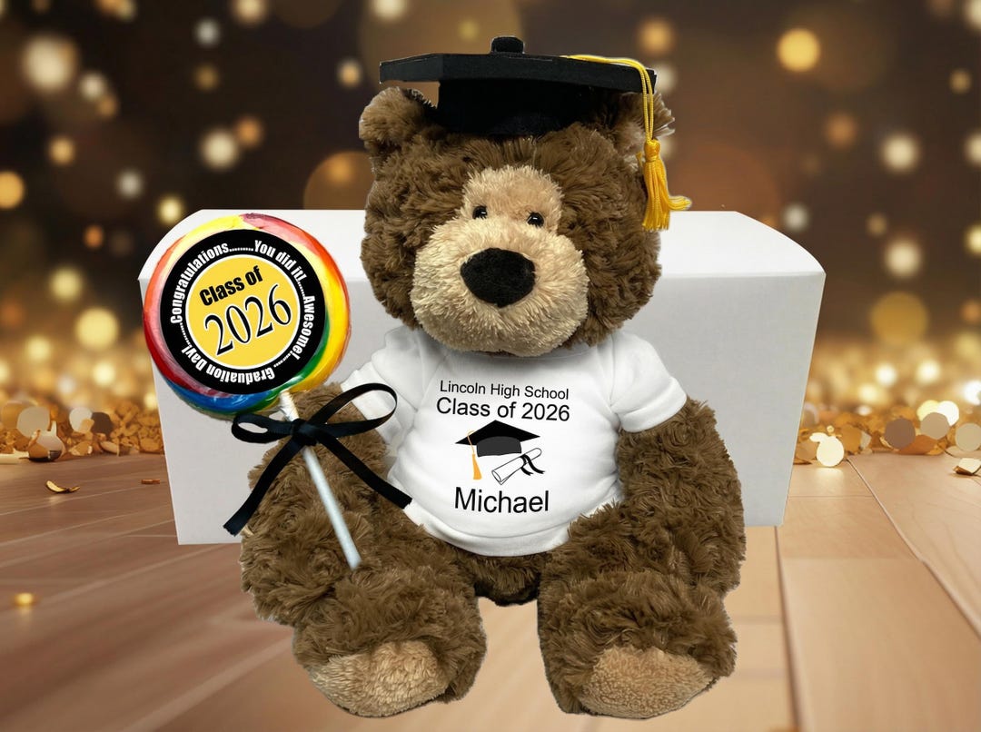 Set De Osito De Peluche Para Graduación Con Tarjeta, Rosa Y Luz LED – Regalo Para Niñas, Niños Y Amigos, Marrón Oscuro 24 Cm