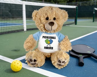Pickleball Teddy Bear - 14 inch Honey Bear - Paddle Design -  Personalized w/custom text on front & name on back